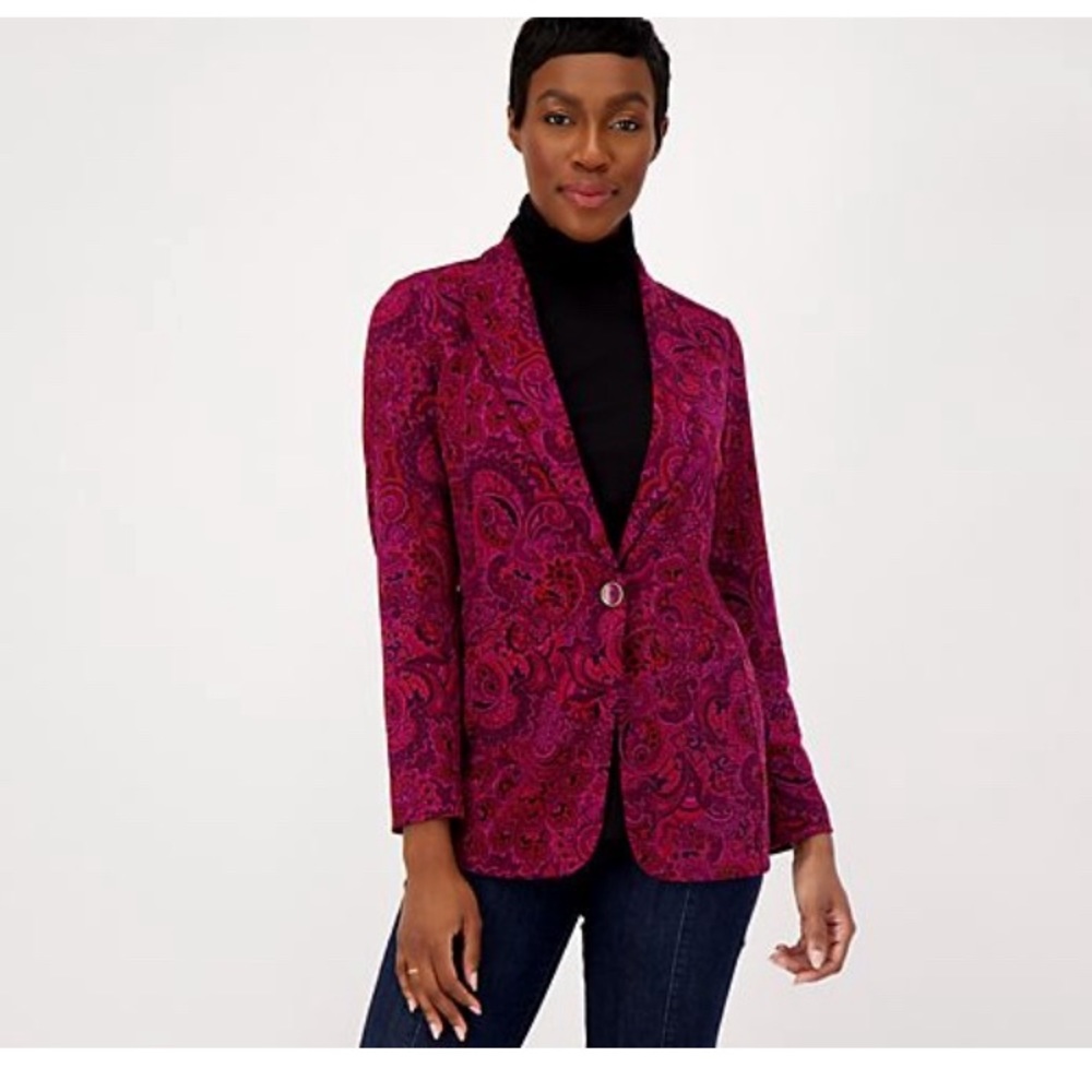 Brand New Susan Graver Sz Small Print Fusion Long Sleeve Collared Blazer